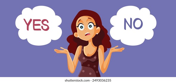 
Puzzled Young Woman Choosing Yes or No Vector Cartoon Illustration. Young lady wondering which answer to choose 



