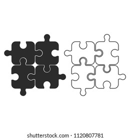 Puzzles black and white contour set. Business concept design icon