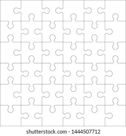 Puzzles blank template with square grid. Jigsaw puzzle 6x6 size with 36 pieces. Mosaic background for thinking game. Game with join details. Vector illustration.