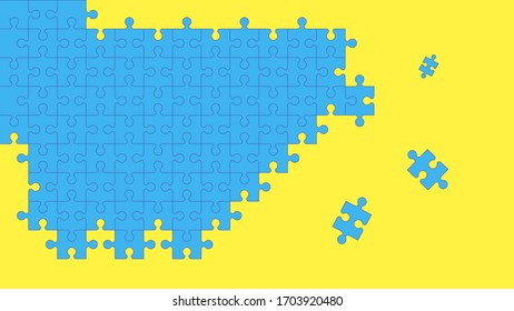 Puzzles azules sobre fondo amarillo