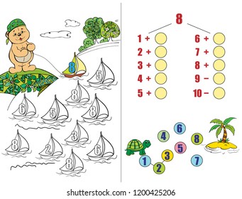 Puzzles for children. Workbook on mathematics for preschool education.  Colorful. Vector illustration. part 9. Cartoon character.