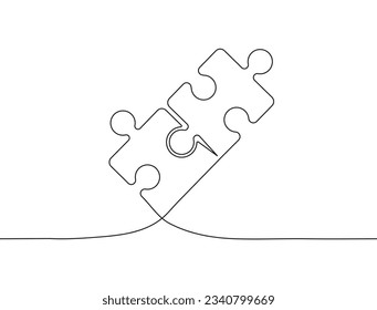 Puzzles continuous line art puzzle game. Metaphor of problem solving, solution, and strategy. Team work problem solution concept.