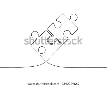 Puzzles continuous line art puzzle game. Metaphor of problem solving, solution, and strategy. Team work problem solution concept.