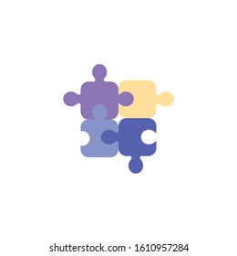 Puzzles design, Jigsaw game object teamwork match toy element connection and solution theme Vector illustration