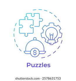 Puzzles dishes blue gradient concept icon. High profit with low popularity. Menu engineering matrix. Round shape line illustration. Abstract idea. Graphic design. Easy to use in presentation