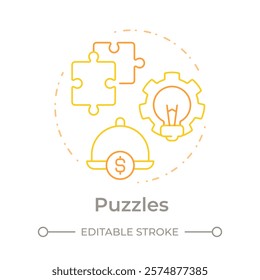 Puzzles dishes duo tone concept icon. High profit with low popularity. Menu engineering matrix. Round two color outline illustration. Abstract vector design. Easy to use in presentation