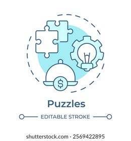 Puzzles dishes soft blue concept icon. High profit with low popularity. Menu engineering matrix. Round shape line illustration. Abstract idea. Graphic design. Easy to use in presentation