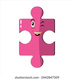 Caras de rompecabezas. Piezas de rompecabezas brillantes divertidas personajes sonrisa linda o emoción de cara enojada, rompecabezas emoji unirse a amigos forma creativa mascota concepto de mascota ilustración vectorial de la expresión del rompecabezas divertido