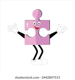 Puzzles faces. Funny bright puzzle pieces characters cute smile or angry face emotion, jigsaw emoji join friends creative shape cartoon mascot concept vector illustration of puzzle expression funny