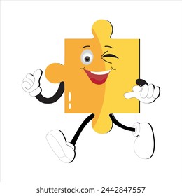 Puzzles faces. Funny bright puzzle pieces characters cute smile or angry face emotion, jigsaw emoji join friends creative shape cartoon mascot concept vector illustration of puzzle expression funny