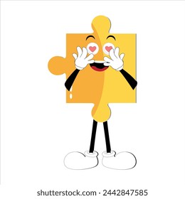 Caras de rompecabezas. Piezas de rompecabezas brillantes divertidas personajes sonrisa linda o emoción de cara enojada, rompecabezas emoji unirse a amigos forma creativa mascota concepto de mascota ilustración vectorial de la expresión del rompecabezas divertido