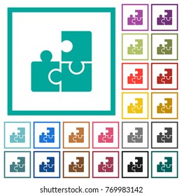 Puzzles flat color icons with quadrant frames on white background