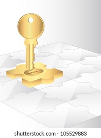 puzzles with gold piece and key background. vector illustration