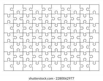 Cuadrícula de rompecabezas - plantilla en blanco. Rompecabezas con 70 piezas. El fondo mosaico para el juego de pensamiento es de tamaño 10x7. Juego con detalles. Vector 10 eps.