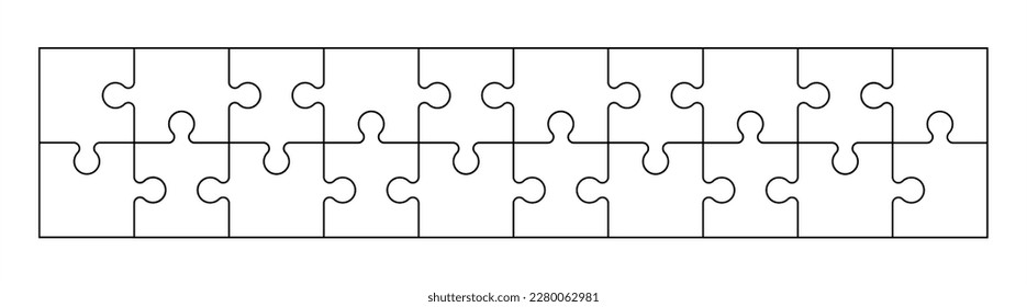 Cuadrícula de rompecabezas - plantilla en blanco. Rompecabezas con 20 piezas. El fondo mosaico para el juego de pensamiento es de tamaño 10x2. Juego con detalles. Vector 10 eps.