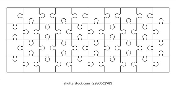 Puzzles grid - blank template. Jigsaw puzzle with 40 pieces. Mosaic background for thinking game is 10x4 size. Game with details. Vector 10 eps.