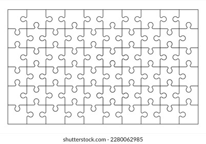 Puzzles grid - blank template. Jigsaw puzzle with 60 pieces. Mosaic background for thinking game is 10x6 size. Game with details. Vector 10 eps.