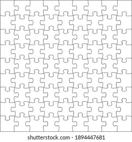 Puzzles grid - blank template. Various sizes puzzle. Set of black and white puzzle pieces isolated on white background. Game with details. Vector illustration