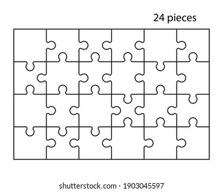 Puzzles grid. Jigsaw puzzle 24 pieces, thinking game and 6x4 jigsaws detail frame
