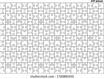 Puzzles grid. Puzzle 247 pieces, games for thought and a frame with an image of 13x19 details. Vector drawing.