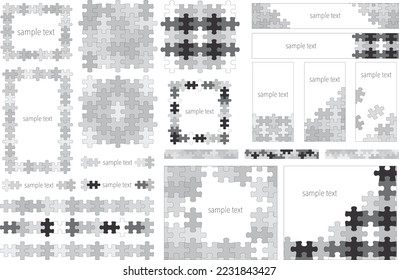 Puzzles grid template. Jigsaw puzzle pieces.