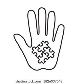 Rompecabezas en el diseño de iconos de estilo de línea de mano, Jigsaw objeto de juego equipo de trabajo de juego de juego de combinación de elementos de juguete conexión y tema de solución Ilustración vectorial