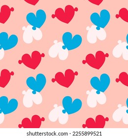 Puzzles hearts. Seamless romantic pattern. Unique design, symbol of love, Valentine's day. Vector hand drawn illustration