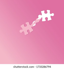 Puzzles hold hands so as not to fall on a pink background. The concept of friendship and mutual support. Help in a difficult situation. Rescue design by volunteers. Good deeds and heroism. Vector