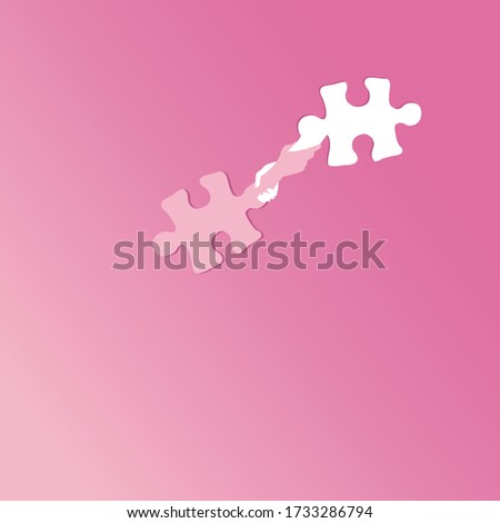 Puzzles hold hands so as not to fall on a pink background. The concept of friendship and mutual support. Help in a difficult situation. Rescue design by volunteers. Good deeds and heroism. Vector