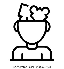 Puzzles in a human head icon. Outline puzzles in a human head vector icon for web design isolated on white background