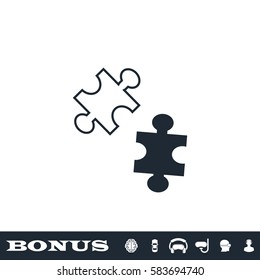 Puzzles icon flat. Black pictogram on white background. Vector illustration symbol and bonus button
