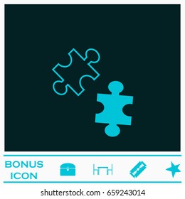 Puzzles icon flat. Blue pictogram on dark background. Vector illustration symbol and bonus icons
