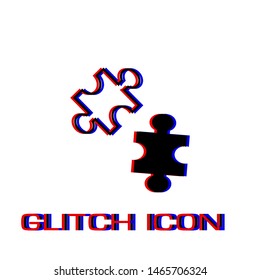 Puzzles icon flat. Simple pictogram - Glitch effect. Vector illustration symbol