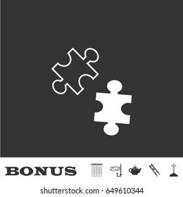 Puzzles icon flat. White pictogram on black background. Vector illustration symbol and bonus icons