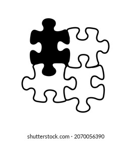 icono de rompecabezas sobre el símbolo negro de la ilustración del vector de fondo blanco
