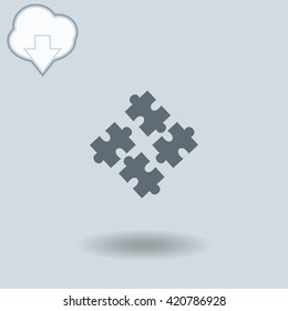 Puzzles icon with shadow. Cloud of download with arrow.