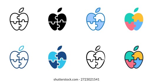 Puzzle-Symbole setzen mehrere Stilsammlung. Bearbeitbarer Strich 
