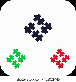 Puzzles Illustration set. Blue, green, red icon.