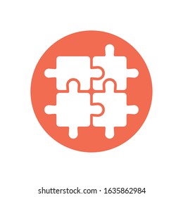 Puzzles inside circle design, Jigsaw game object teamwork match toy element connection and solution theme Vector illustration