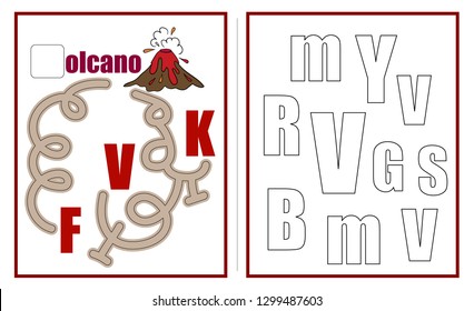 Puzzles for kids. Maze. Learn the letters. Assignments for preschoolers. Labyrinth for children.  Tasks for children. Alphabet. Workbook. Vector illustration. Little animals cartoons characters.