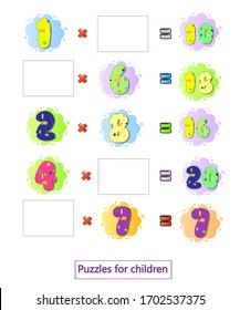 puzzles for kids.solve examples ,Workbook on mathematics for preschool education.learn to count,  Vector