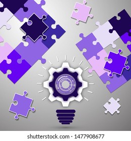 Puzzles, light bulb, gear. The idea of solving the puzzle. The concept of teamwork, cooperation and partnership. Flat design. Vector illustration for your business design.