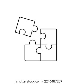 Puzzles linear illustration isolated on white background. Square puzzles vector. hand drawn jigsaw puzzle, four pieces. vector illustration