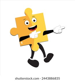 Puzzles mascot Funny bright puzzle pieces characters cute smile or angry face emotion, jigsaw emoji join friends creative shape cartoon mascot concept