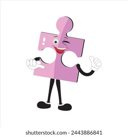 Puzzles mascot Funny bright puzzle pieces characters cute smile or angry face emotion, jigsaw emoji join friends creative shape cartoon mascot concept