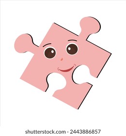 Puzzles mascot Funny bright puzzle pieces characters cute smile or angry face emotion, jigsaw emoji join friends creative shape cartoon mascot concept