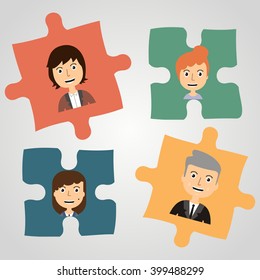 Puzzles with people. Concept communication. 