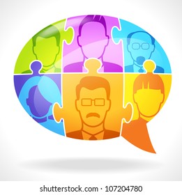 Puzzles with people form a Speech Bubble. Concept communication. File is saved in AI10 EPS