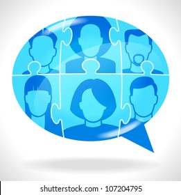 Puzzles with people form a Speech Bubble. Concept communication. File is saved in AI10 EPS