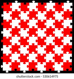 Puzzles pieces pattern, red and white. Vector Illustration